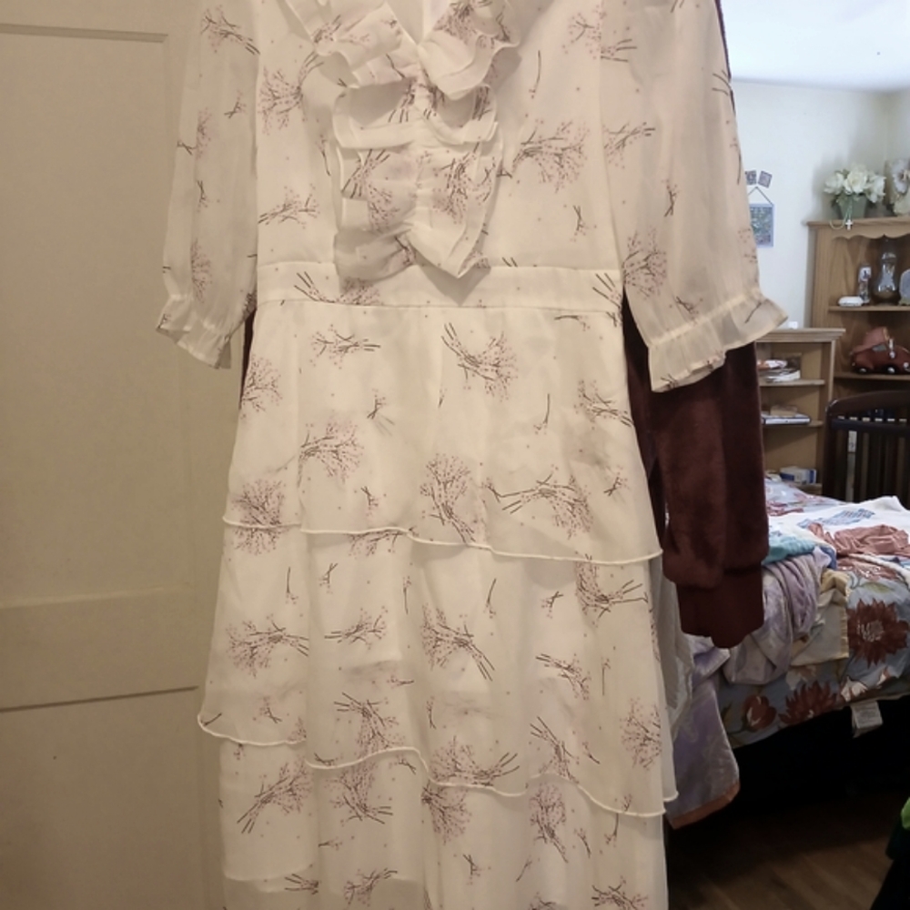 Multicolored Ruffled Tiered Sundress with Cowl Neck